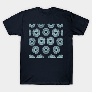 Turquoise Hand-Drawn Floral Pattern T-Shirt